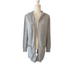 Verve Ami long gray hooded open cardigan with pockets - L